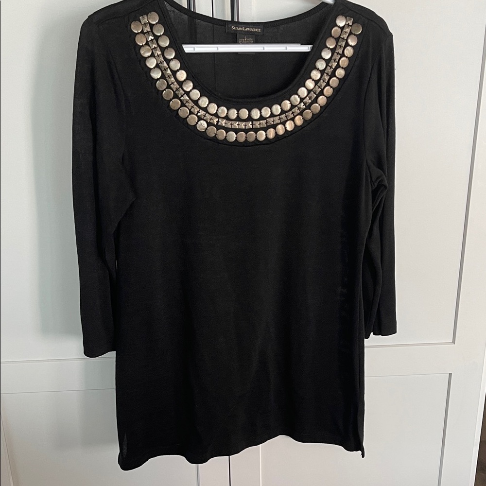 Susan Lawrence Black Top with Metallic Accents